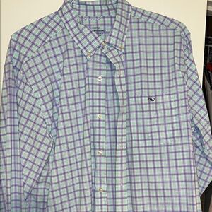 Vineyard Vines Performance OTG Men's Purple and Green Checkered Shirt
